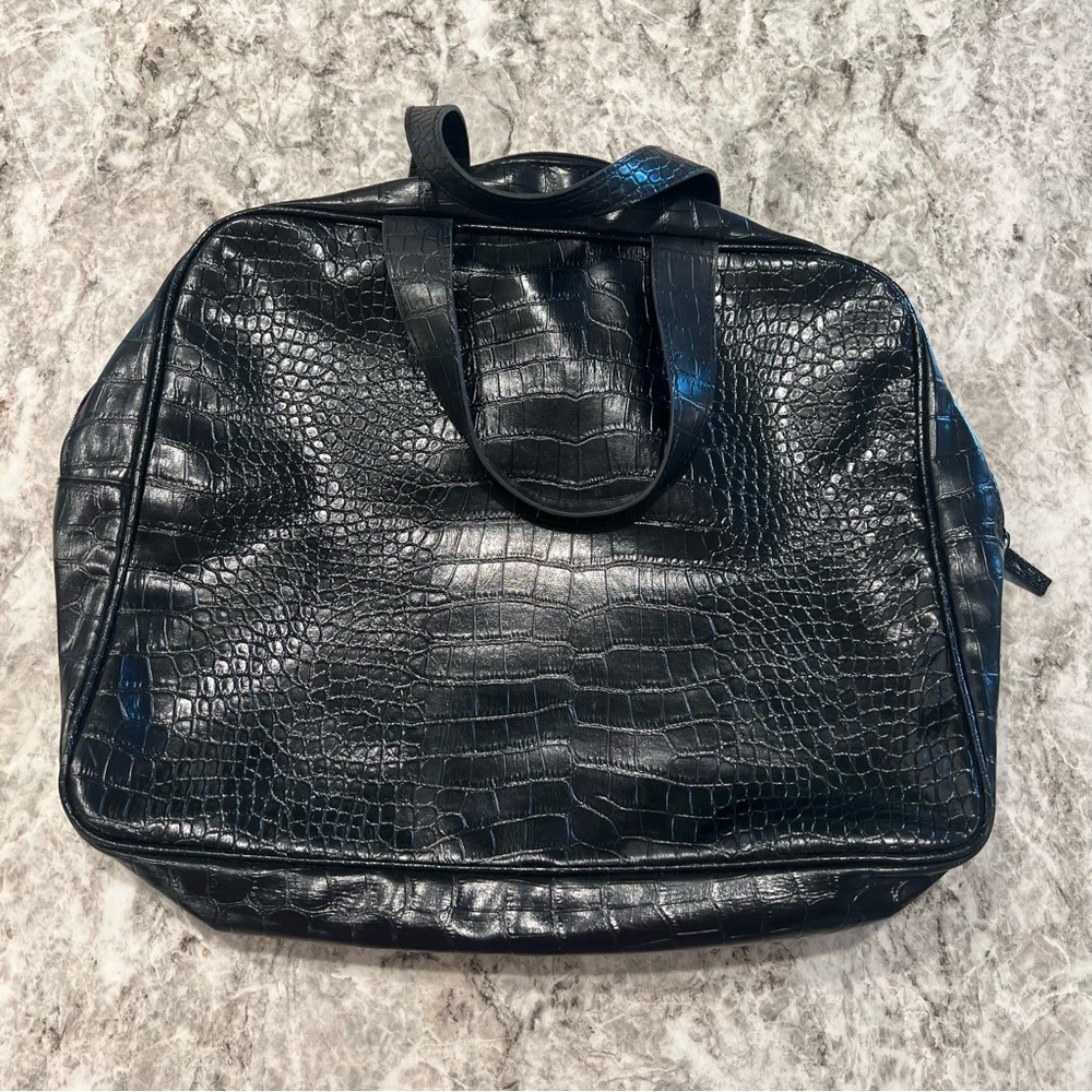 Saks Fifth Avenue Vintage purse handbag black faux Alligator skin purple